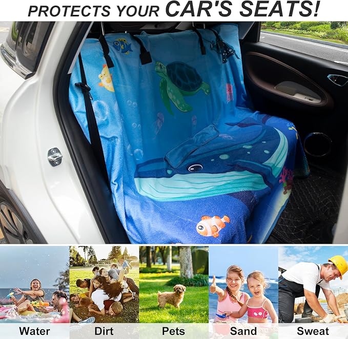 Waterproof Sweating Car Seat Cover for Post Gym Workout, Running, Swimming, Beach and Hiking, Universal Fit Non-Slip Bucket Seat Protector for Cars SUV Trucks, Machine Washable (Bench Ocean) - Image 6