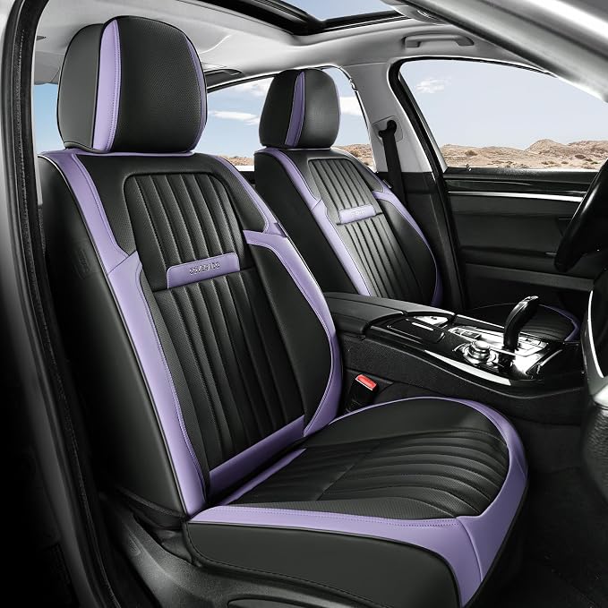 Coverado Car Seat Covers Full Set, Seat Covers for Cars, Car Seat Cover, Car Seat Protector, Leather Car Seat Cushion, Waterproof Car Seat Covers Front Seats and Back Fit for Most Cars(Purple&Black) - Image 9