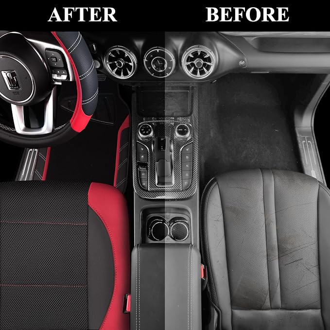CAR PASS Air Mesh Leather Car Seat Covers for Front Seats, Waterproof Car Floor Mats, Sporty Steering Wheel Cover, Universal Fit for 95% Cars Truck SUV (Black and Red) - Image 7