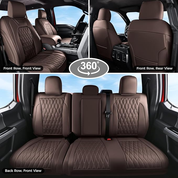 Coverado Premium Leather Full Set Seat Covers Waterproof Heavy-Duty Protectors Custom Fit for Ford F150 (2015-2026) F250/F350/F450 (2017-2026)-Coffee, Vintage Style, Scratch-Resistant - Image 8