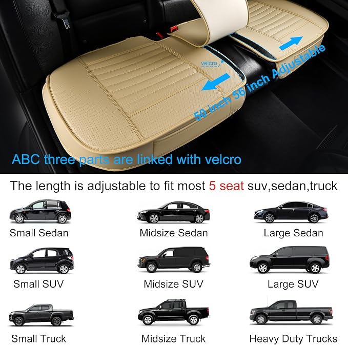 Back Seat Covers, Rear Seat Cushions, Auto Bench Protector with Breathable PU Leather and Non-Slip Bottom Universal for 4 Season (Beige, 61" x 20. 5") - Image 6