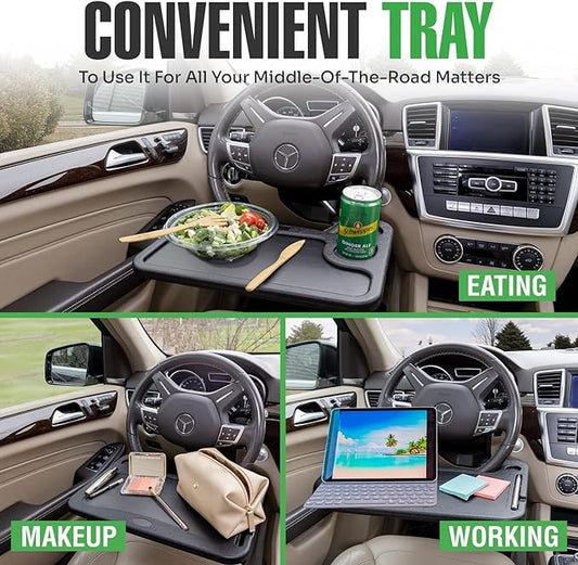 lebogner Steering Wheel Tray, Car Food Trays For Eating, Laptop, Tablet, Or Notebook, Hook On Auto Steering Wheel Desk Table, For Most Vehicles Steering Wheels, Travel Car Accessories, Light Blue - Image 2