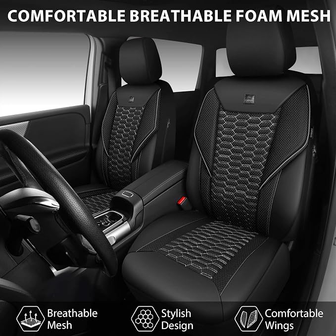 CAR PASS 3D Foam Mesh Leather Car Seat Covers Front Seats, Air Cool Mesh Front Seat Covers for Car, Universal Fit for SUV Truck Sedan Automotive, Armrest Airbag Compatible, Black and Gray - Image 8