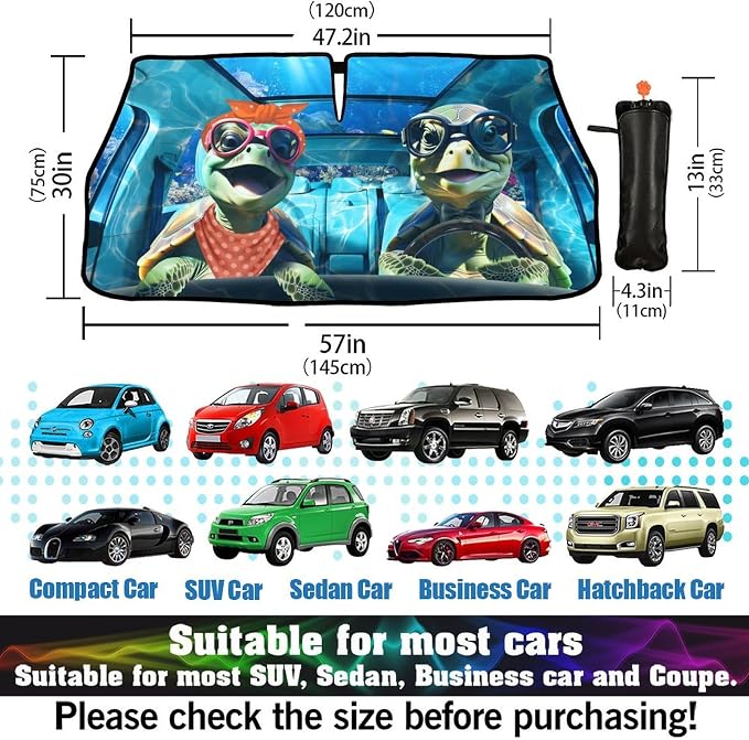 Fun Turtle Driving Windshield Sunshade Umbrella Sea Turtle Umbrella Sun Shade for Car Windshield Upgraded Heat Insulation Sunshades Car Front Window Covers for Trucks Sedan SUV Pickup - Image 7
