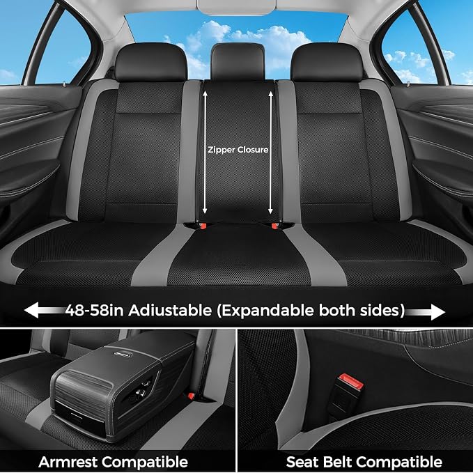Seat Covers, Car Seat Covers Full Set, Black&Gray Seat Covers for Cars 5 Seats, Breathable Car Seat Protector, Front and Rear Car Seat Cushion, Automotive Seat Covers Universal Fit for Most Cars SUV - Image 8