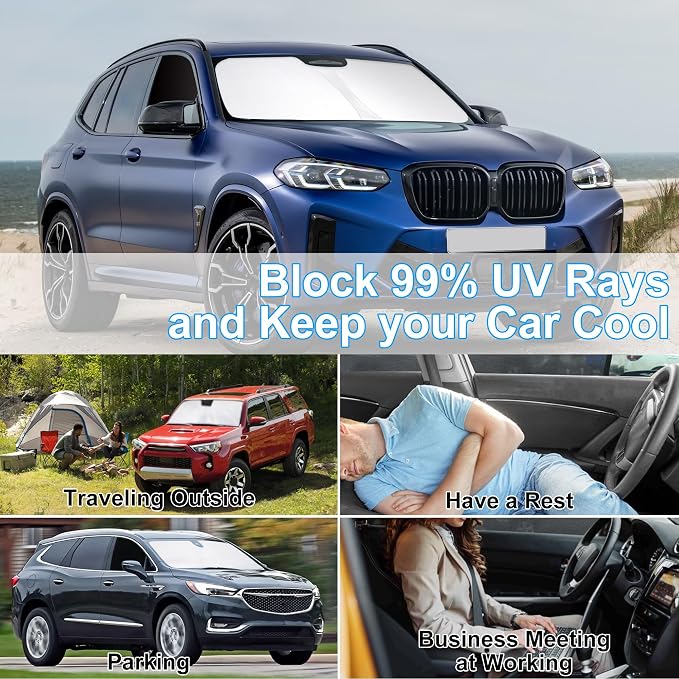3PCS Car Window Shades Front Windshield Sun Shade Foldable Window Shade Custom Fit for 2018-2024 BMW X3 Accessories Car Shades for Front Windows Anti-UV Rays Block Heat - Image 6