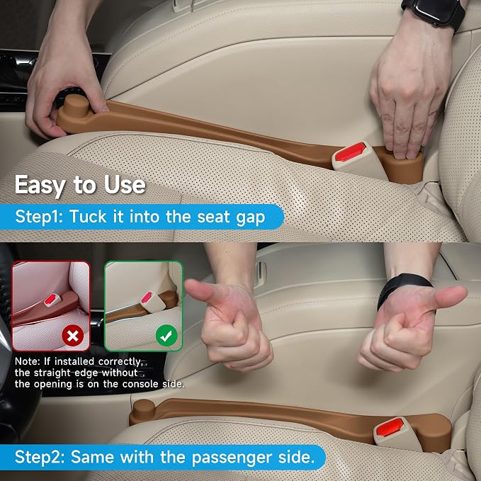 Givifive Car Seat Gap Filler Organizer 2Pack Soft Foam 3IN1 Multifunctional | Seat Side Gap Strip with Slot & Hook Universal Fit Car SUV Truck Fill The Gap Between Seat & Console (Standard Mocha Brown) - Image 9