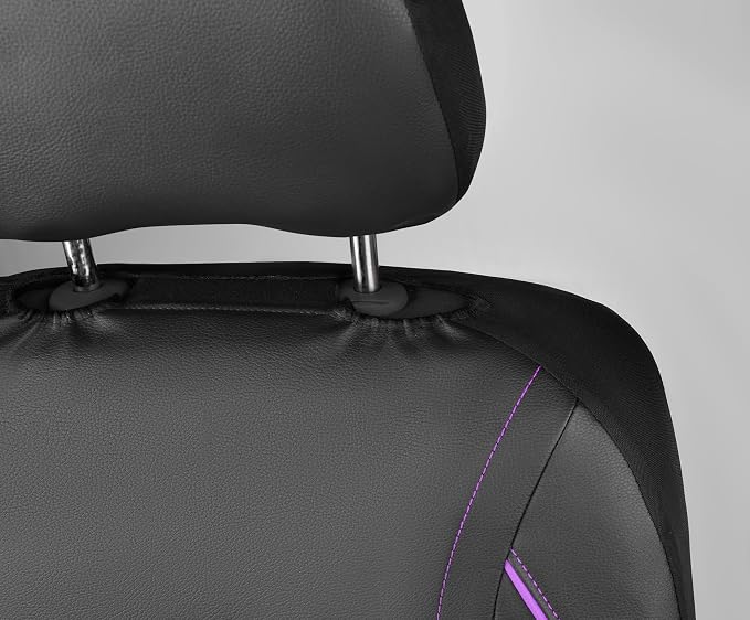 CAR PASS Universal FIT Piping Leather Two Front Seat Covers, Waterproof Faux Leather for SUV Sedan Van Truck, Airbag Compatible,Reserved Opening Holes for Headrest Covers(Black and Purple) - Image 9