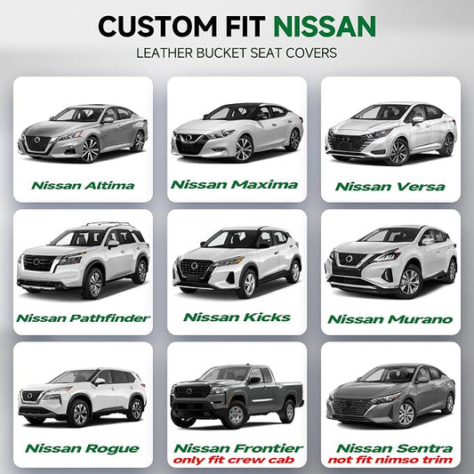 GIANT PANDA Front Seat Covers for Nissan Rogue Altima Sentra Versa Kicks Murano Pathfinder Maxima,Faux Leather Bucket Seat Cover Fit Nissan Seat Protectors (Black Diamond) 2-Pack - Image 2
