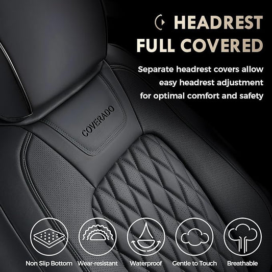 Coverado Leather Rear Seat Covers Fit for Ford F150 F250 F350 F450, Waterproof Ford Truck Rear Seat Covers Fit for 2015-2026 F150 & 2017-2026 F250 F350 F450 (Black) - Image 2