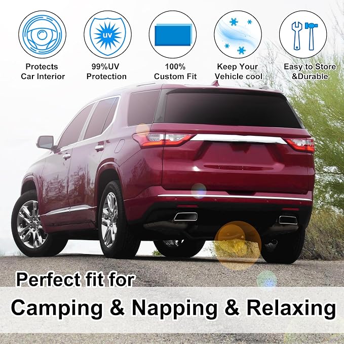TINGLU Window Shades for Chevrolet/Chevy Traverse 2018-2023 Accessories Car Side Full Windows Rear Triangular Windshield Sun Shade Sun UV Rays & Privacy Protection for Camping,Napping&Relaxing 8PCS - Image 6