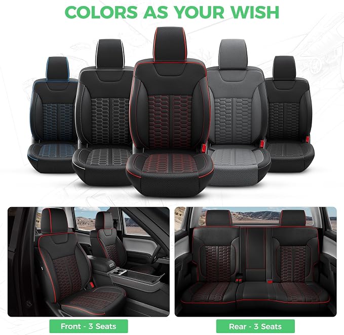 RIDEPOSH Custom Leather Seat Covers for Silverado/Sierra 1500 2014-2018 | Only Crew Cab, Fits 2500/3500HD 2015-2019, Jump Seat Cover(armrest storage only), Protective, Scratch-resistant, Easy-clean - Image 9