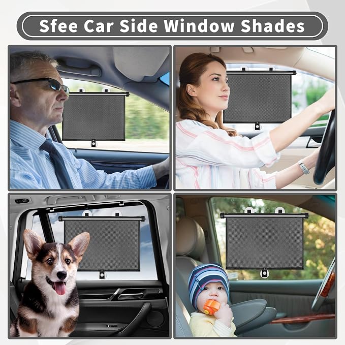 Sfee Car Window Shade for Side Windows, 4 Pack Sun Shade Retractable for Car Blocks Heat and UV Rays Glare Protection Roller Sunshade Visor for Baby, Kids, Pets, Passengers - Image 8