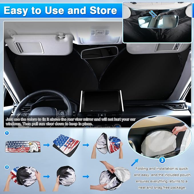 Canvcle Windshield Flag Sun Shade Sun Visor Heat Shield for 2018-2026 Jeep Wrangler JL & 2/4 Door 4XE & 2020-2026 Jeep Gladiator JT Thicken 3-Layer Keep Vehicle Cool Protect Your Car from Sun Heat - Image 7