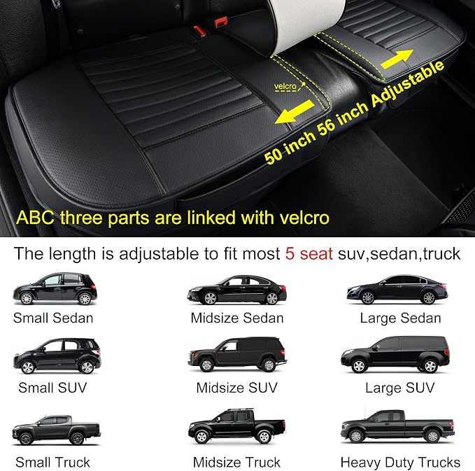 Back Seat Covers, Rear Seat Cushions, Auto Bench Protector with Breathable PU Leather and Non-Slip Bottom Universal for 4 Season (Black, 61" x 20. 5") - Image 6