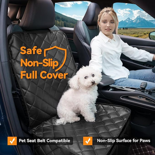 Dog Car Front Seat Cover,PU Leather Car Seat Cover for Pets & Humans,Black | Waterproof,Nonslip,Anti-Scratch,Heavy-Duty Captain Seat Protector Fits Most Cars, Trucks, SUVs,Minivans - Image 2