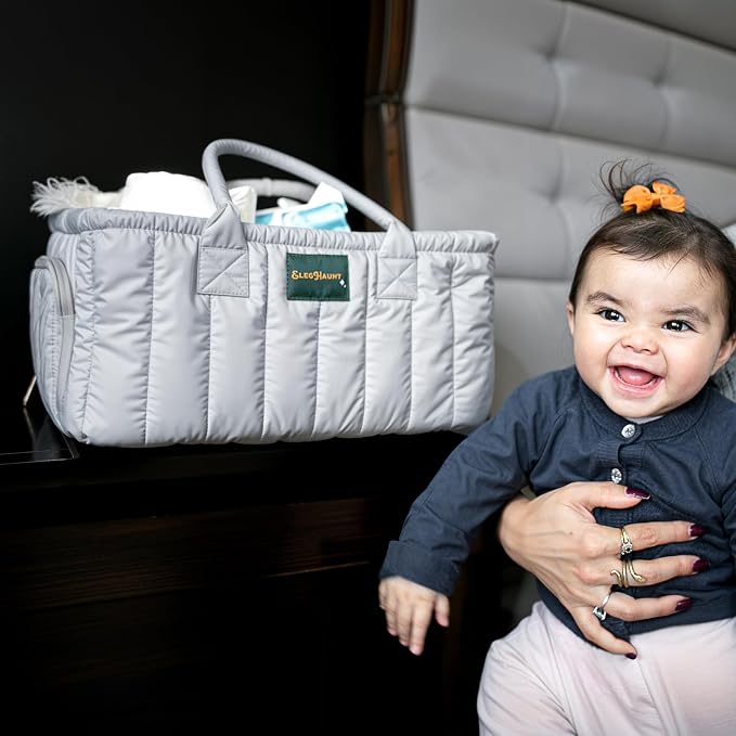 Large Diaper Caddy Organizer with Handle – Baby Basket for Nursery, Car, and Changing Table – Portable Baby Storage with Compartments – Perfect for New Parents and Baby Shower Gifts (Gray) - Image 9