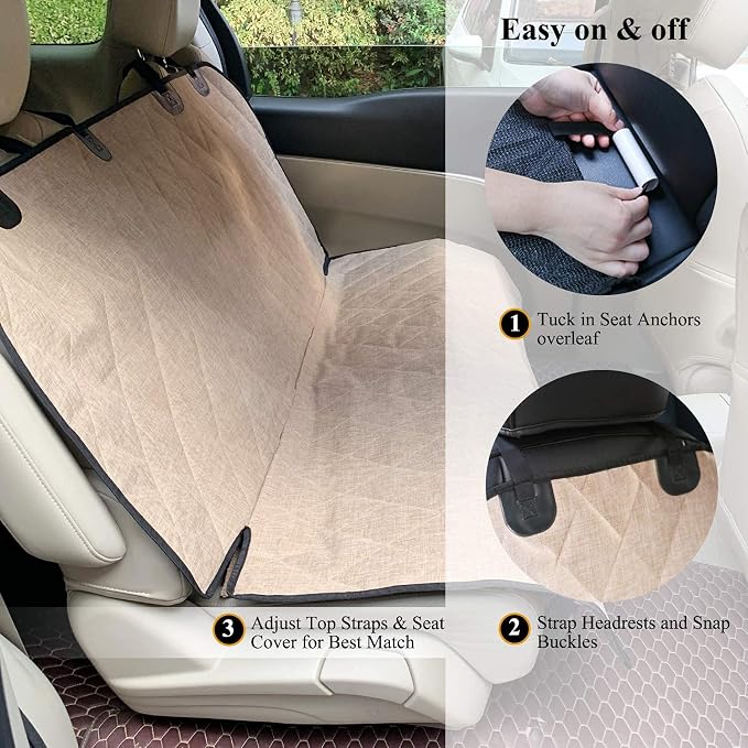 VIVAGLORY Dog Seat Cover Pet Seat Protector, Large, Heather Khaki | Backseat Cover for Car Suv & Truck, Back Rear Backseat Bench Protector - Image 7
