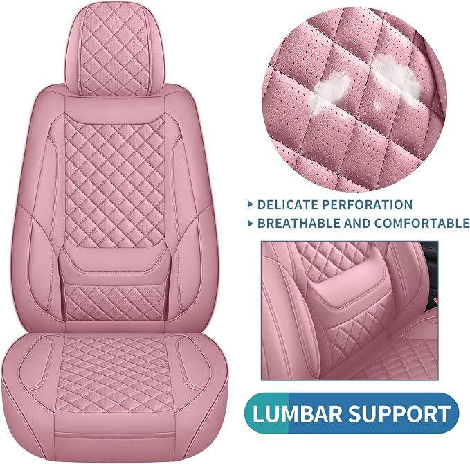 Leather Car Seat Covers Full Set Automotive Seat Protectors | Breathable Waterproof Durable Full Surround & Lumbar Support Design Non-Slip Universal Fit for Most Cars SUV Trucks Van Pink - Image 9