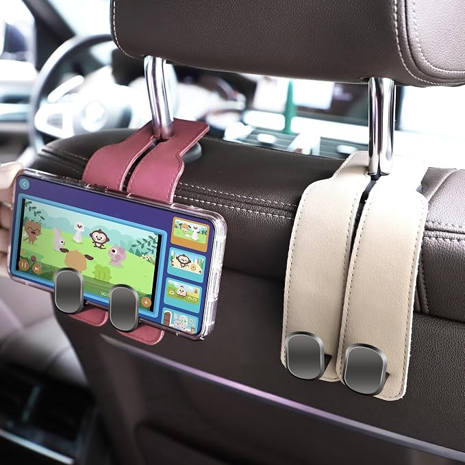 Amelity Car Headrest Hooks, Purse Hook for Car 2 Pack Beige | Universal Car Interior Accessories for Women, Available in 2/4 Pack, Storage Hanger Holds Purses, Backpacks, Grocery Bags - Image 6