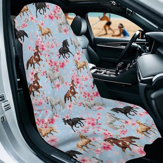 SEANATIVE Horse Flowers Sweat Towel Seat Cover, Car Seat Towel Protector, Car Seat Cushion Covers for Trucks SUV Jeep, Universal Seat Covers for Gym, Running, Swimming - Image 2