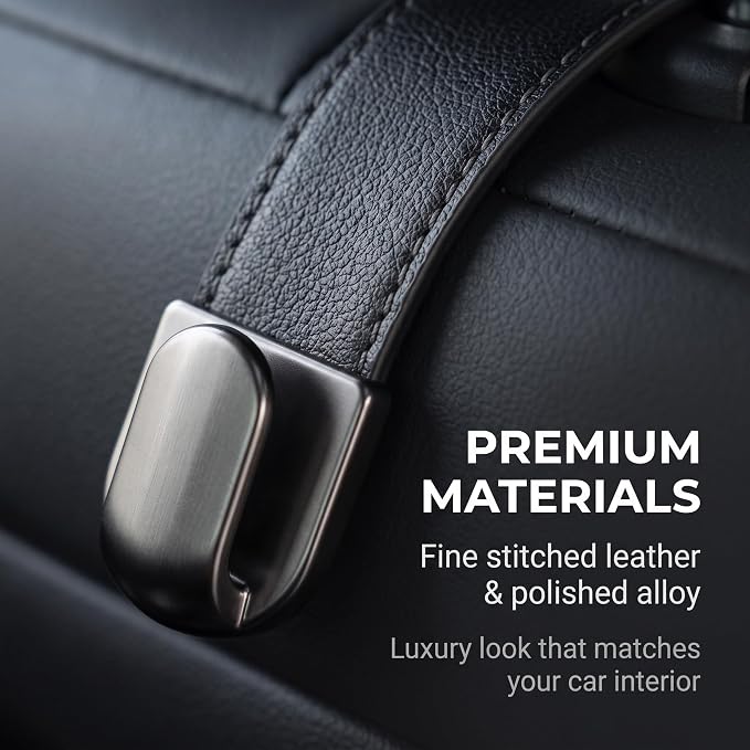 2PCS Leather Metal Car Headrest Hanger, Simple Style Car Seat Headrest Hooks, Multi-Purpose Car Seat Back Organizers, Universal for Purses, Handbags, Bags (Black) - Image 6