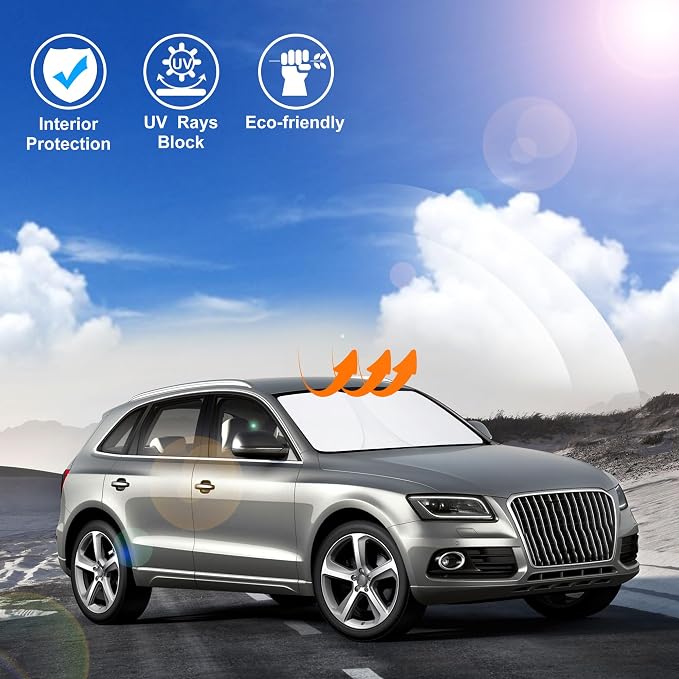 Windshield Sun Shade for 2009-2017 Audi Q5/2014-2017 Audi SQ5 | Full covered for windshield, Foldable & Durable, Block UV Rays, Reduce Heat, Easy to install, Keep Car Cooler - Image 6