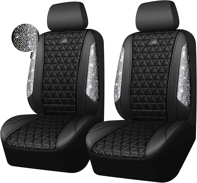 CAR PASS 3D Air Mesh Seat Covers for Cars, Bling Diamond Leather Foam Car Seat Covers for 2 Front Interior Sets, Automotive seat Covers Universal Fit Truck SUV Cute Women Girl, Black Silver Rhinestone - Image 8