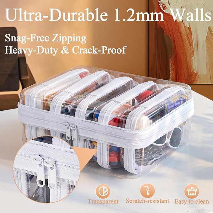 6 pcs Zipper Pouches, Hard Shell Toiletry Bag, Stackable Travel Organizer | Cosmetic Bags, Transparent Diaper Bag, Storage Cases (Tall M + 5S) - Image 6