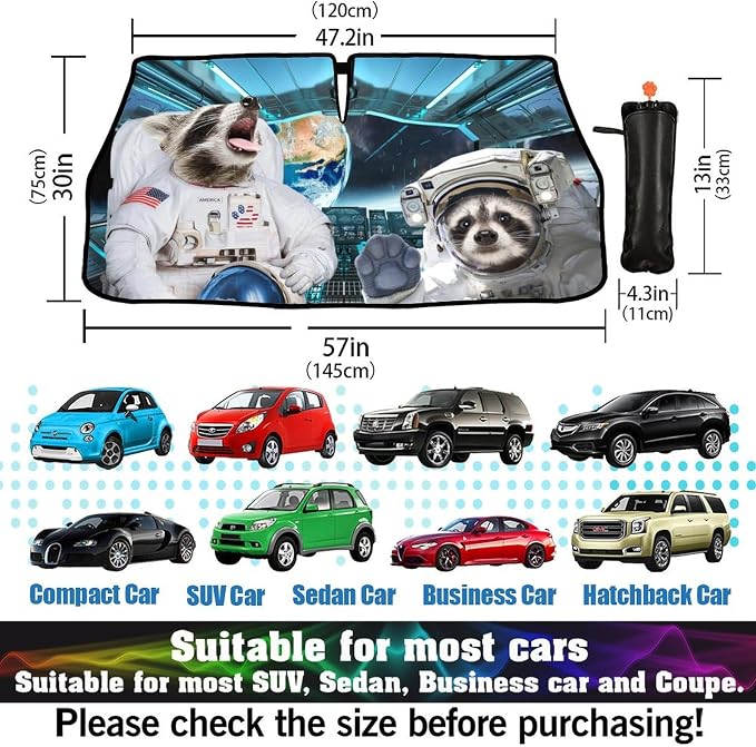 Cute Raccoon Car Windshield Sun Shade Umbrella Funny Raccoons Umbrella Sunshades for Car Rotable Upgraded UV Protecter Windshield Sun Shade Foldable Sunshade with UV Block - Image 7