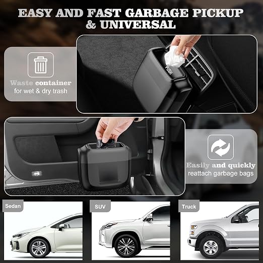 1 Pack Car Trash Can with Lid, Built-in Storage Garbage Bag, Black | Leakproof Car Door Trash Can with Hook, 30pcs Trash Bags, Mini Automotive Garbage Bin for Vehicle, Office, Home - Image 8