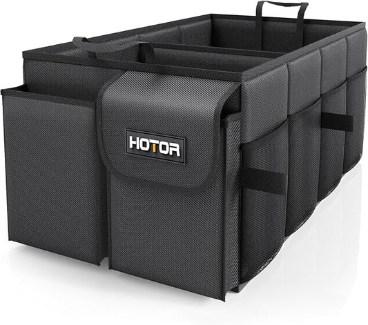 HOTOR Trunk Organizer - Foldable Car Organizer for SUVs & Sedans Storage | Sturdy Car Organization for Men & Women, Car Accessories, Tools, Sundries, Black, 2 Compartments, 21.3" x 12.6" x 10.6" - Image 2