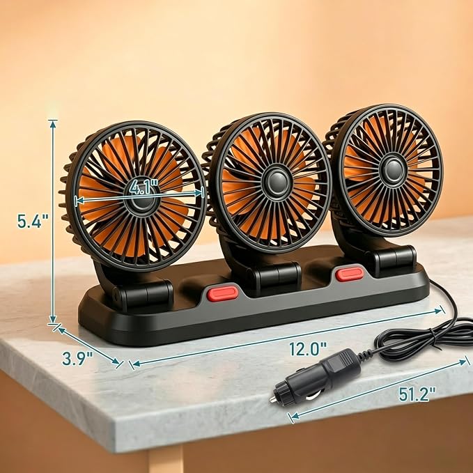 Triple Head 24V Car Fan for SUV Truck Car RV with No AC,Adjustable Car Cool Fan, Triple Head Design, 2-speed Adjustable, 360° Rotating Portable Car Fan,Powered by Cigarette Lighter - Image 9