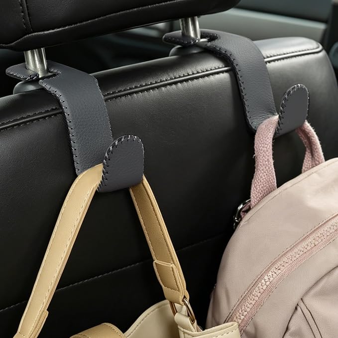 Car Seat Headrest Hook Heavy Duty 55lb Metal Hanger with Leather for Bags | Universal Vehicle Seat Back Organizer, Ergonomic Design, Hang Groceries Handbag Backpack Water Bottle, 4 Pack Gray - Image 7