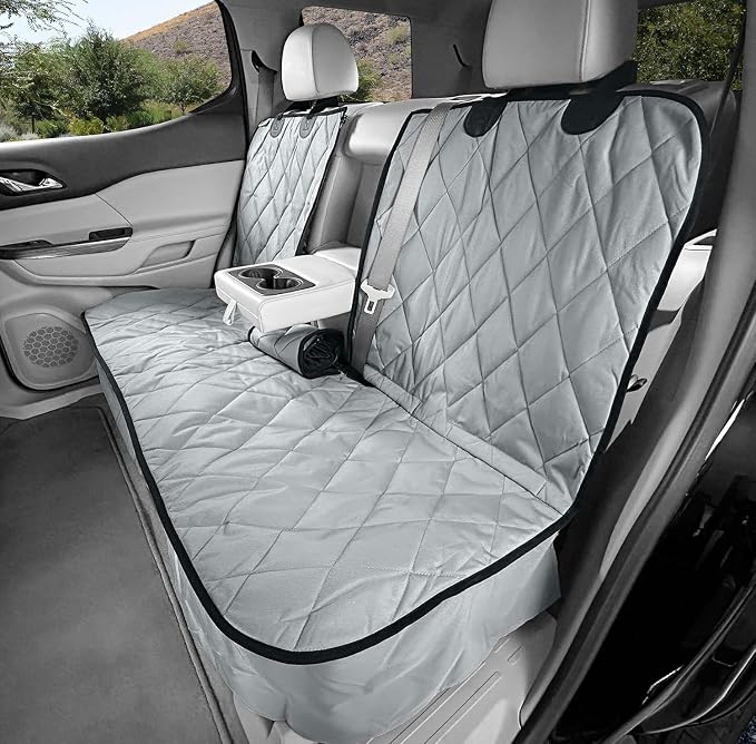 4Knines Dog Rear Seat Cover for Fold Down Seats - Fitted, Grey Small | Heavy-duty split design fits 60/40 and 50/50 fold-down seats. No Hammock. K9-Shield waterproof layer. Non-slip backing. by 4Knines