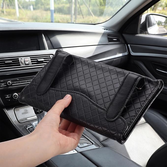 Novabright 3 Pack Car Tissue Holder Sun Visor Napkin Holder PU Leather Tissues Box Cover Backseat Rectangle Organizer for Car Sun Visor Black Organization Accessories - Image 6