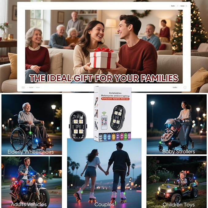 Upgraded 4LEDs 4PCS Wireless LED Strobe Lights with Remote Control, 8 Colors Type-C Rechargeable Led Lights Anti Collision Warning Light for Car Motorcycle Bike Drone Aircraft - Image 9