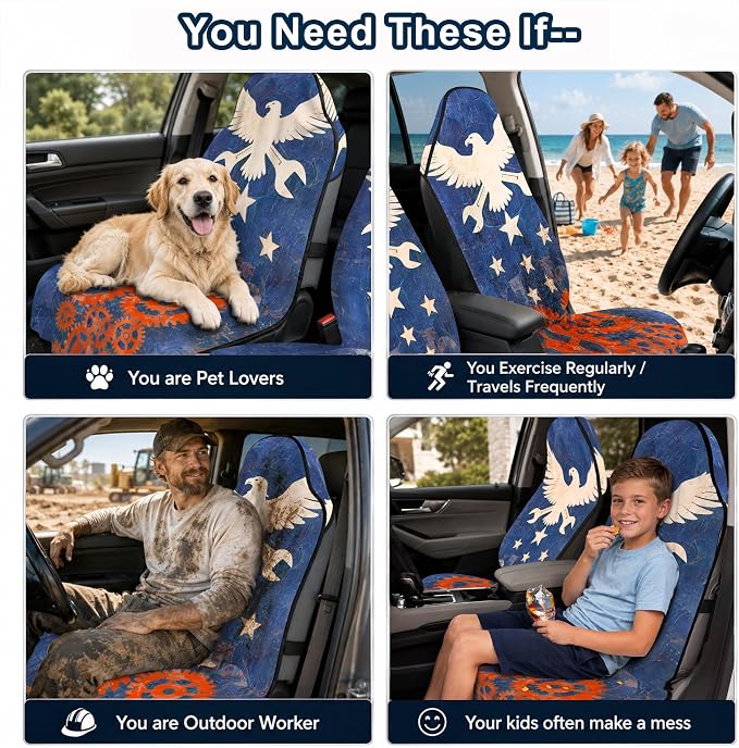 Car Seat Towel Cover 2 Pack for Front Seats, Sweat Absorbent Car Seat Protector with Non-Slip Backing, Waterproof Towel Car Seat Covers for Runners, Gym, Swimming, Beach, Pets, Mechanic Eagle - Image 9