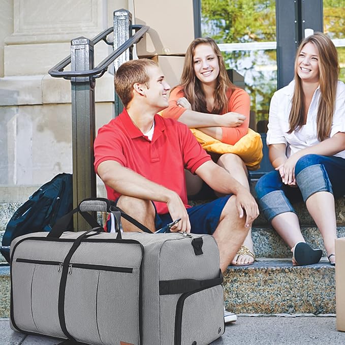 120L Foldable Collapsible Waterproof Travel Duffle Bag for Men and Women | with Shoe Compartment, Extra Large, Gray, 34" Duffel for Weekender Gym Sport, Tear Resistant - Image 7