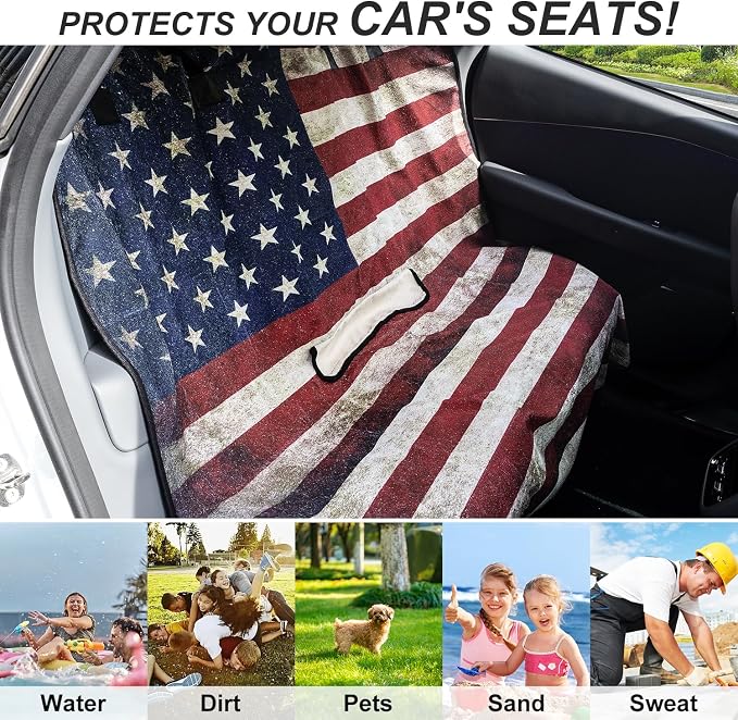 Back Seat Cover for Car Trucks Van SUV, Waterproof Rear Bench Towel Seat Covers for Dogs and Kids, Non-Slip Automotive Backseat Protector, Machine Washable (Bench Flag) - Image 7