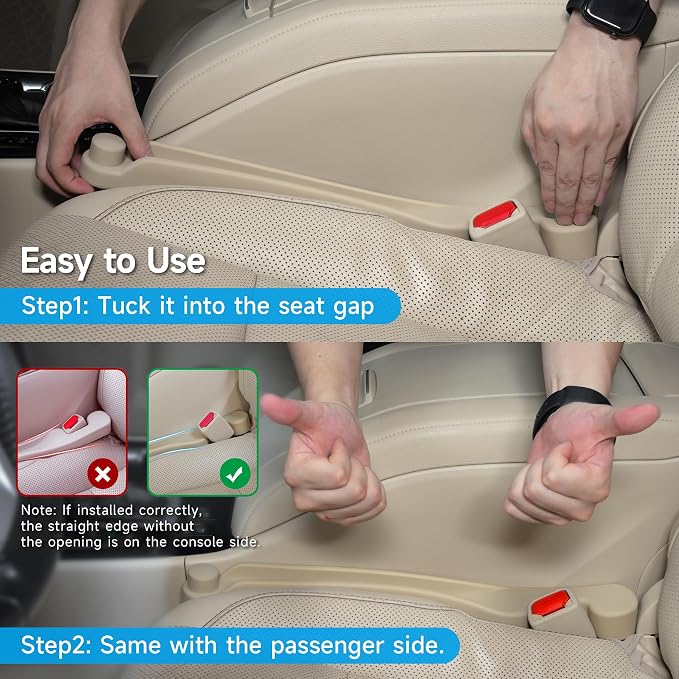 Givifive Car Seat Gap Filler Organizer 2Pack Soft Foam 3IN1 Multifunctional | Seat Side Gap Filler Strip with Slot & Hook Universal Fit Car SUV Truck Fill The Gap Between Seat & Console (Narrow Beige) - Image 9