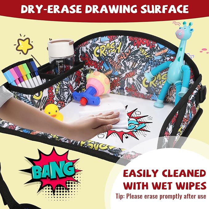 Kids Travel Tray for Airplane - Toddler Car Seat Table Tray, Road Trip Essentials for Boys & Girls, Carseat Lap Desk for Kids Road Trip Activities, Graffiti - Image 7