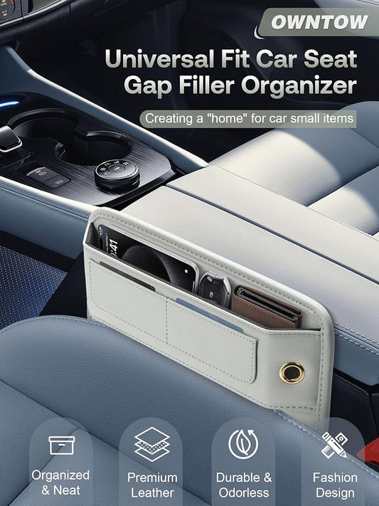 Universal Fit Premium Leather Car Seat Gap Filler Organizer, Center Console Organizer with Card Slots, Clever Gifts for Car SUV Truck Owners (Beige, 1 Pack) - Image 2