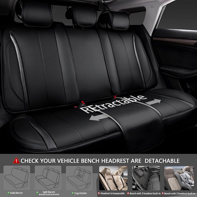 CAR PASS Nappa Leather Car Seat Covers Full Set & Carbon Fiber, Waterproof and Durable All Weather Protector, Universal Fit for SUV Pick-up Truck Sedan Automotive Vehicle Interior (5 Seats, Black) - Image 9