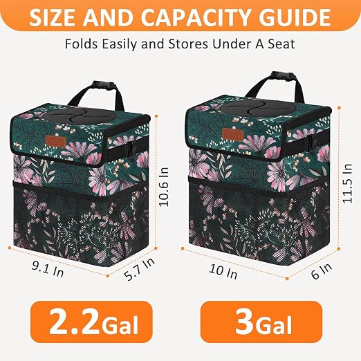 Vankor Car Trash Can with Lid Leak Proof Car Accessories for Women | 3 Gallon Cute Hanging Car Trash Bin for Men Car Truck Vehicle Sedan SUV Interior Automotive Garbage Cans, Navy Floral - Image 7