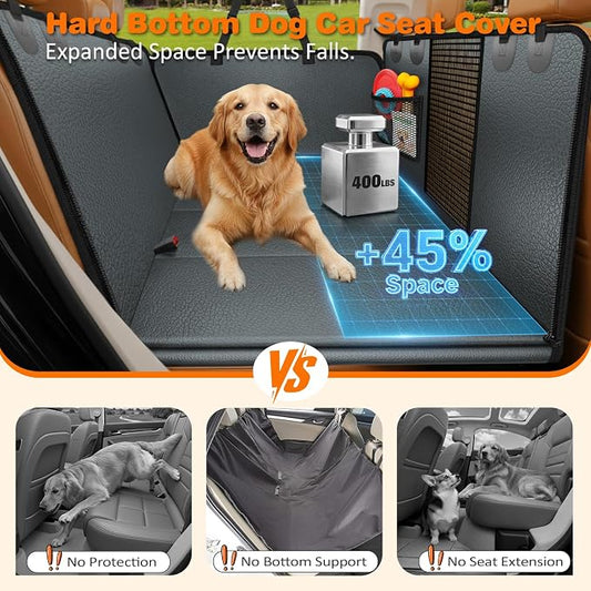 URPOWER PU Leather Hard Bottom Dog Car Seat Cover, Back Seat Extender | 400 lbs Support, 45% More Space, Waterproof, Mesh Window, Scratch Resistant, Non-Slip, Easy Care, Dog Seat Belt Included - Image 2