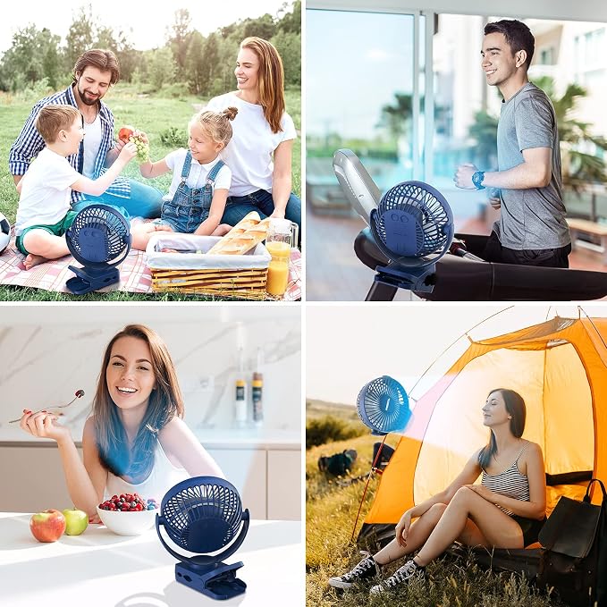 Clip on Fan, 65Hours Portable Rechargeable Fan with LED Lights/Remote/Hooks | 12000mAh Battery Powered Fan with Strong Clamp, Small Desk Fan Mini Fans for Tents Travel Outdoor Camping Golf Cart Stroller - Image 7
