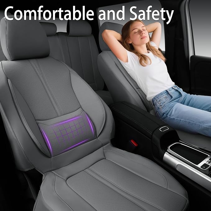CAR PASS Nappa Leather Seat Covers Full Set, 3D Foam Faux Leather Car Seat Covers with Lumbar Support, Water Resistant Grey Seat Covers Car seat Cover Universal Fit for Cars SUV Truck Vehicles, Gray - Image 6