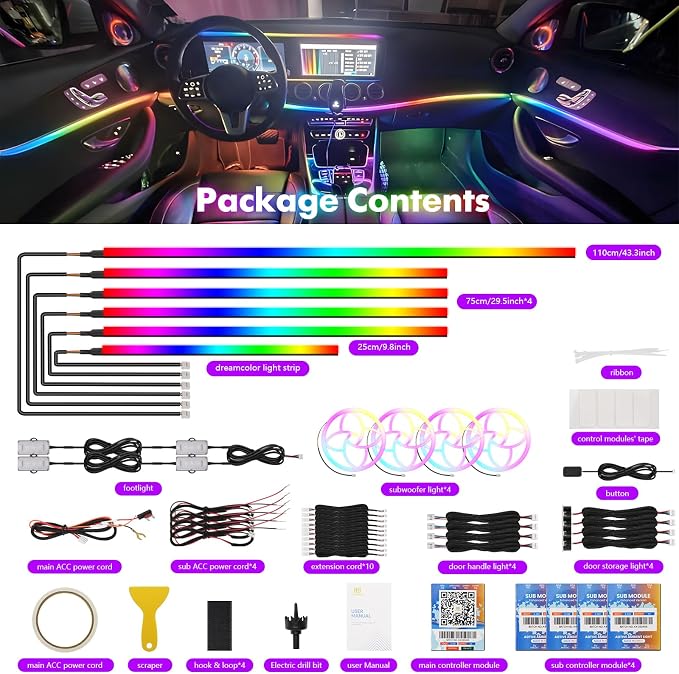 Dreamcolor Acrylic Car Interior Lights 22 in 1 RGB LED Strip Lights APP Control Zoned Control System 252 Color Modes DIY Fiber Optic Ambient Lighting Kits Music Car Neon Light Kits New Version - Image 9