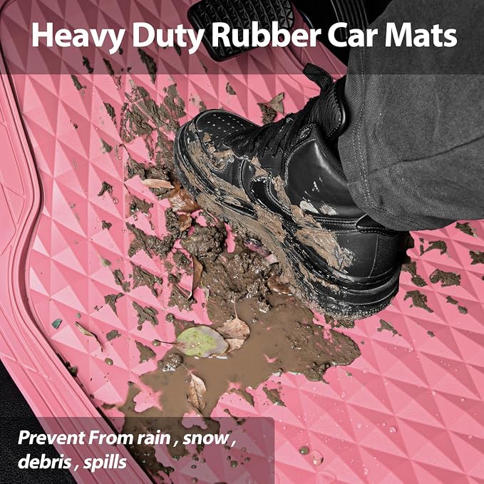 CAR PASS Heavy Duty Rubber Pink Car Floor Mats & Cargo Liners, Deep Dish All-Weather Trunk Mats Durable Anti-Slip 3D Rhombus Waterproof Trim to Fit Liner Universal Fit Auto,Sedan,SUV,Truck, Pink - Image 9